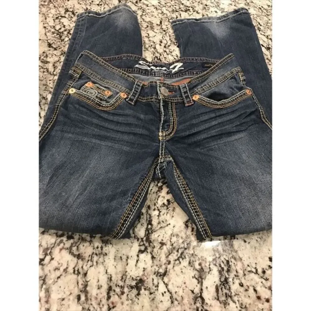 Seven 7 Womens Bootcut Jeans Blue Medium Wash Low Rise Embroidered Sz 6P 30 x 30 - Picture 5 of 11